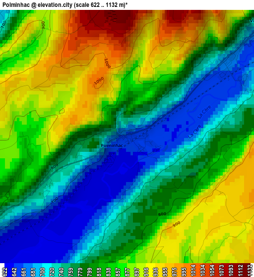 Polminhac elevation map