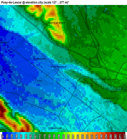 Poey-de-Lescar elevation map