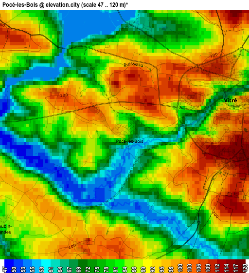 Pocé-les-Bois elevation map