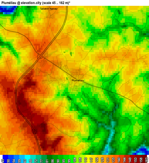 Pluméliau elevation map