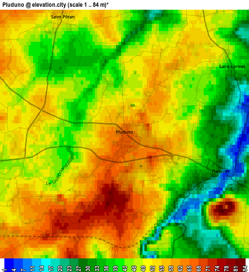 Pluduno elevation map