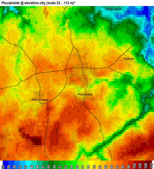 Plouzévédé elevation map