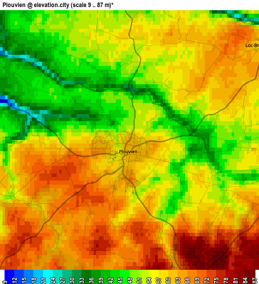 Plouvien elevation map