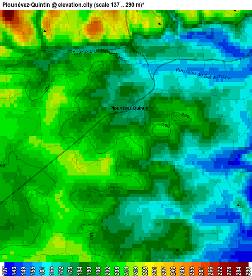 Plounévez-Quintin elevation map