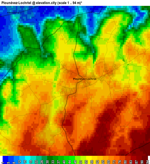 Plounévez-Lochrist elevation map