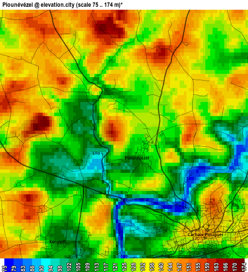 Plounévézel elevation map