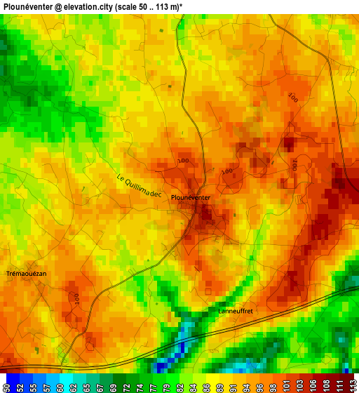 Plounéventer elevation map