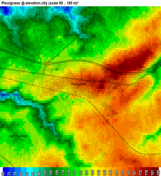 Plouigneau elevation map