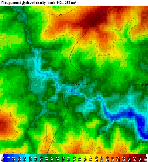 Plouguenast elevation map