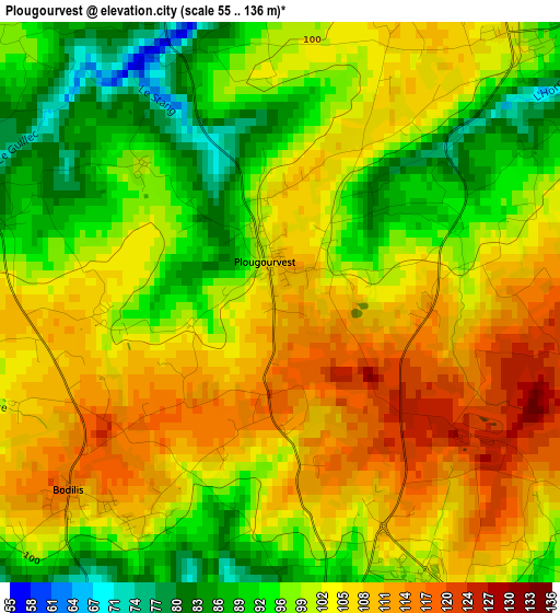 Plougourvest elevation map