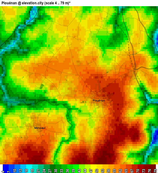 Plouénan elevation map