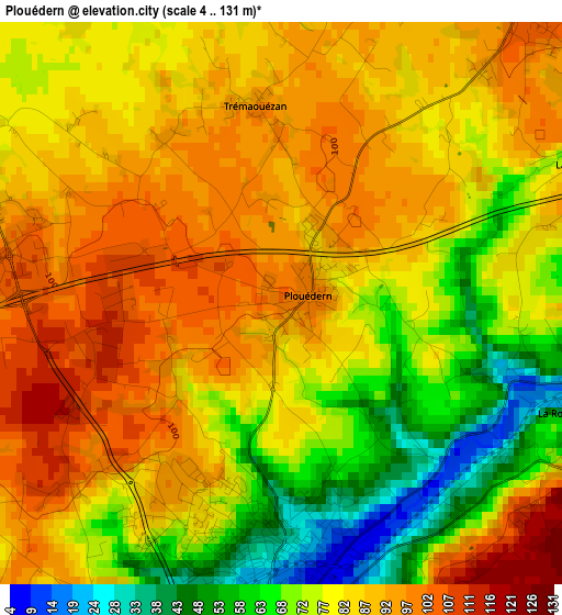 Plouédern elevation map