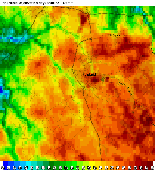 Ploudaniel elevation map