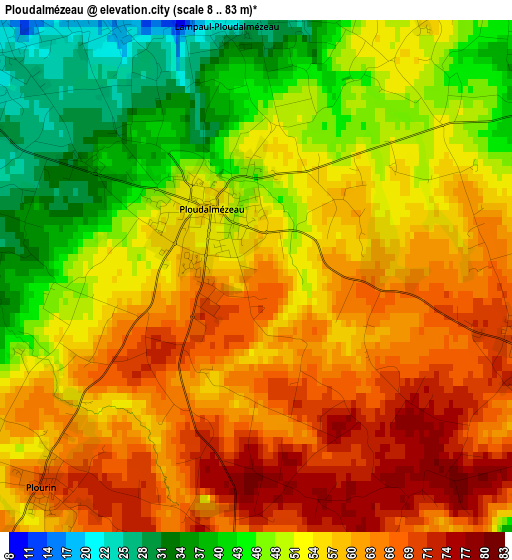 Ploudalmézeau elevation map