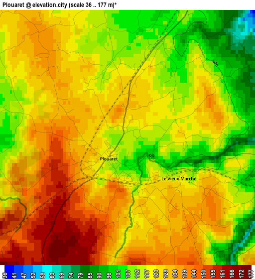 Plouaret elevation map