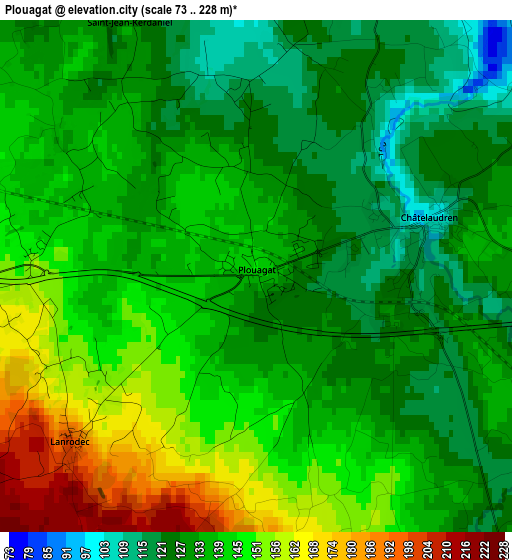 Plouagat elevation map