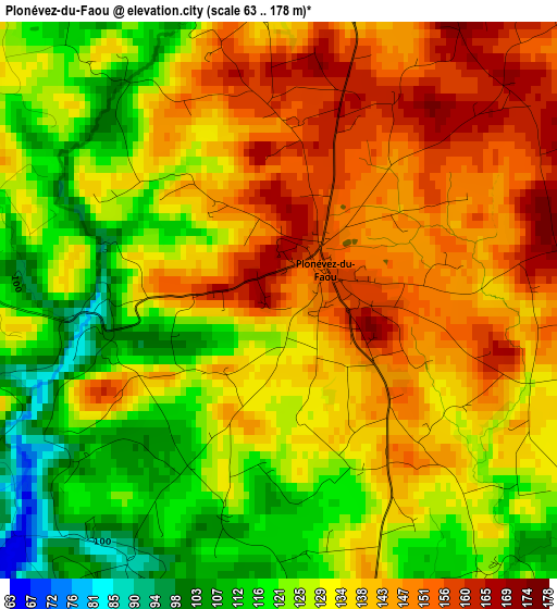 Plonévez-du-Faou elevation map