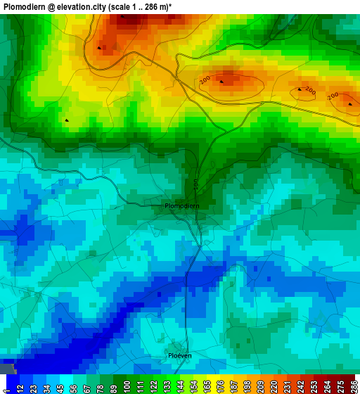 Plomodiern elevation map