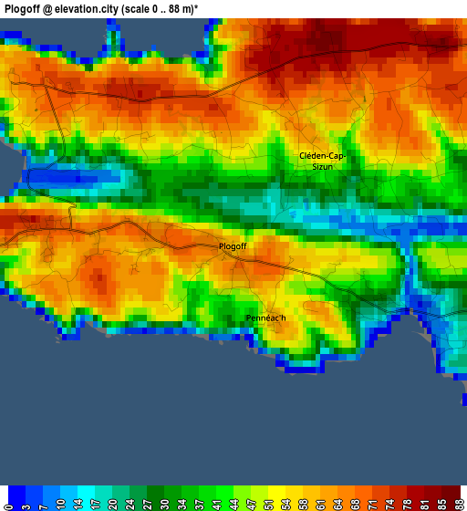 Plogoff elevation map