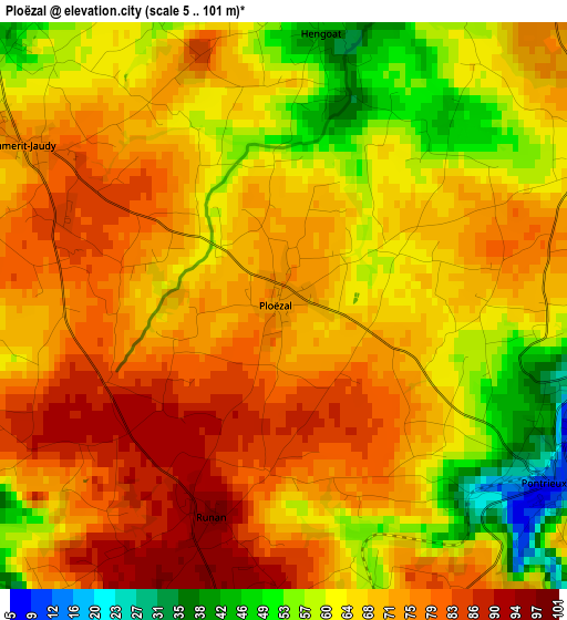 Ploëzal elevation map