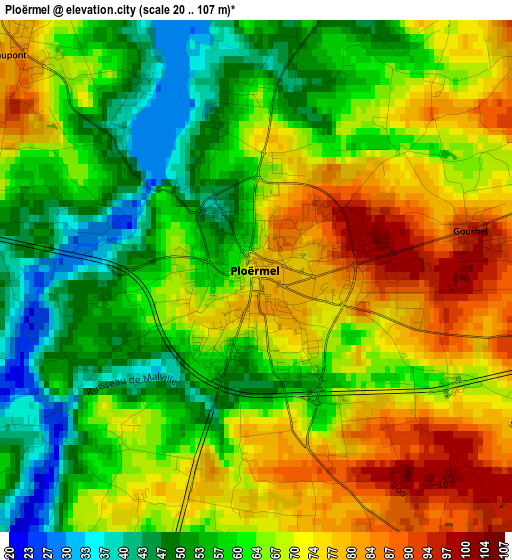 Ploërmel elevation map