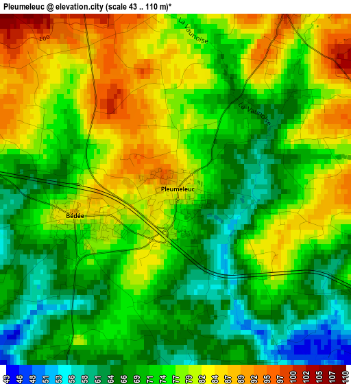 Pleumeleuc elevation map