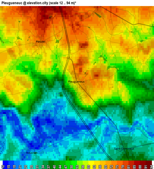 Pleugueneuc elevation map