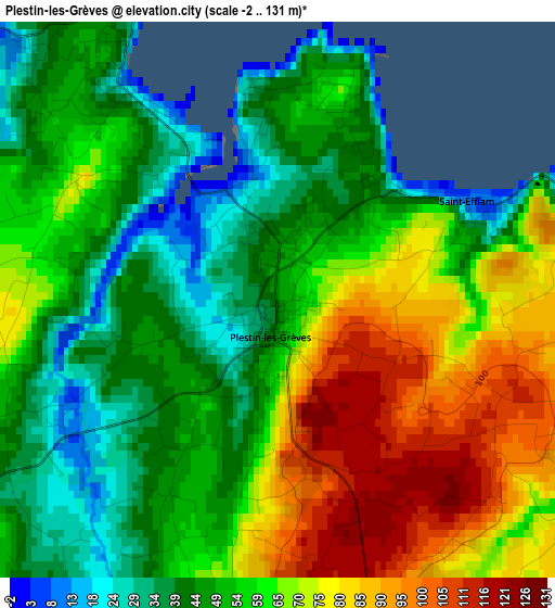 Plestin-les-Grèves elevation map