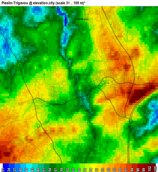 Pleslin-Trigavou elevation map