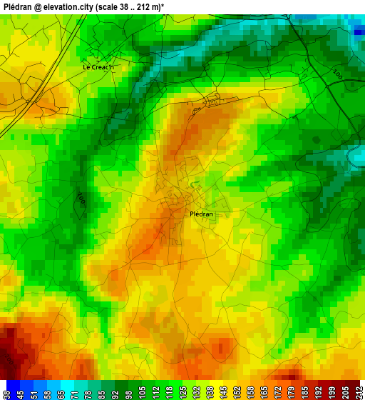 Plédran elevation map