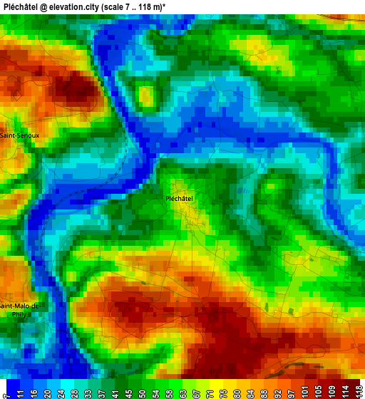 Pléchâtel elevation map