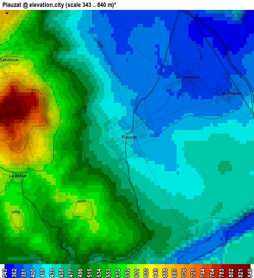 Plauzat elevation map