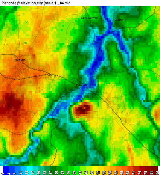 Plancoët elevation map