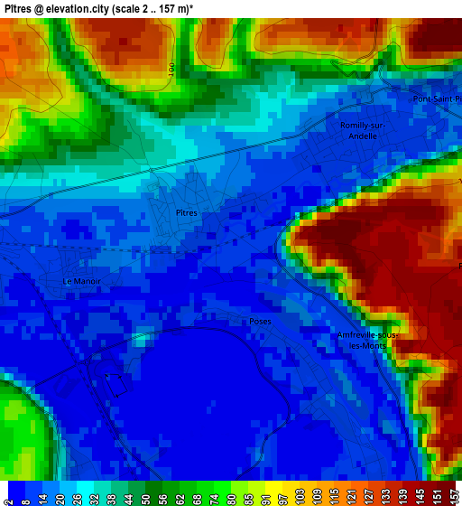 Pîtres elevation map