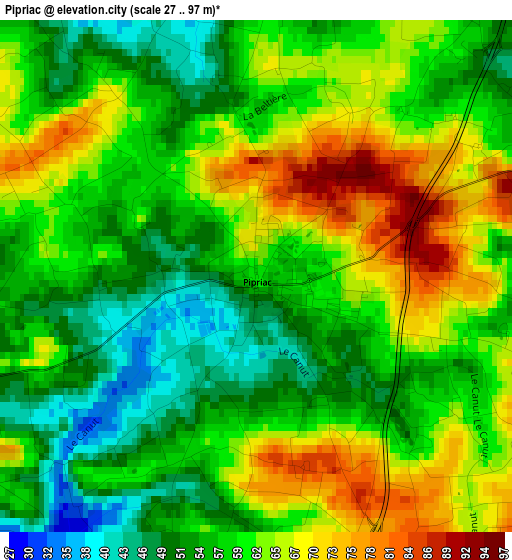 Pipriac elevation map