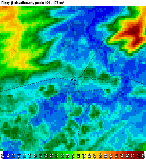 Piney elevation map