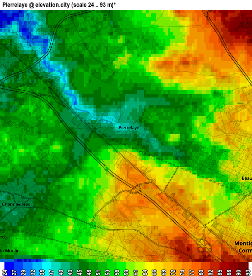 Pierrelaye elevation map