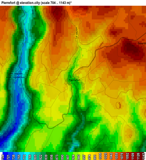 Pierrefort elevation map