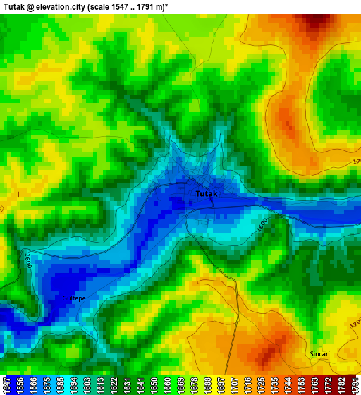 Tutak elevation map