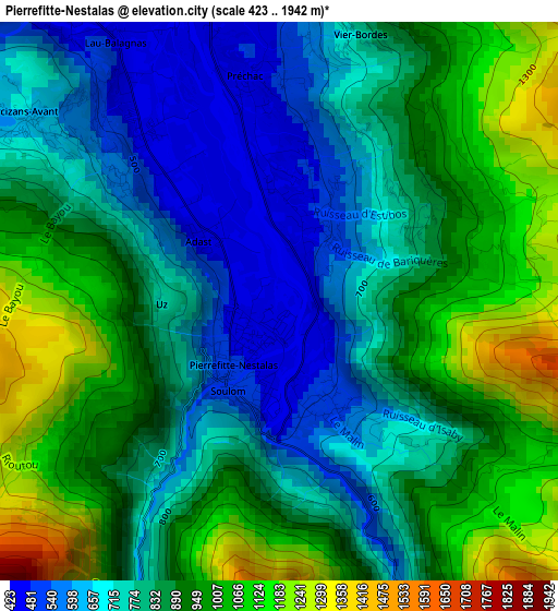 Pierrefitte-Nestalas elevation map