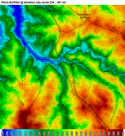 Pierre-Buffière elevation map