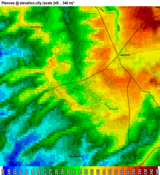 Piennes elevation map