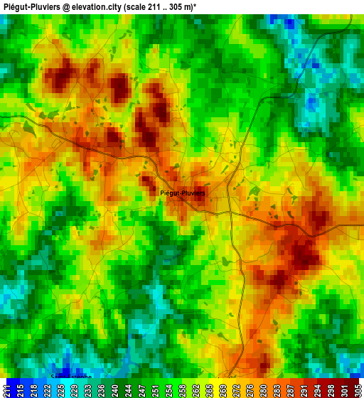 Piégut-Pluviers elevation map