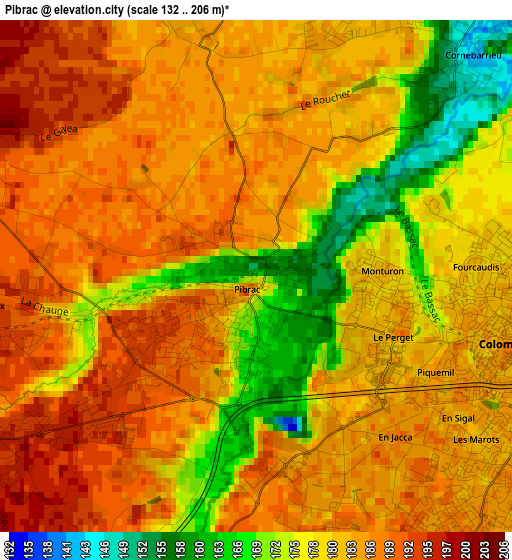 Pibrac elevation map