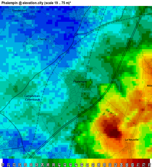 Phalempin elevation map