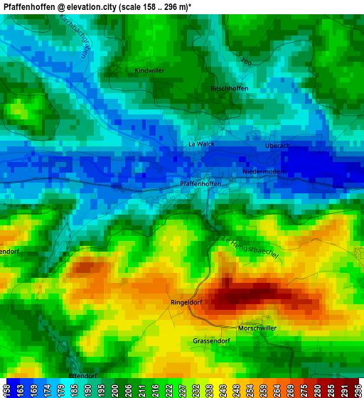 Pfaffenhoffen elevation map