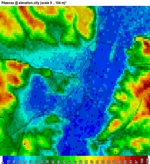 Pézenas elevation map