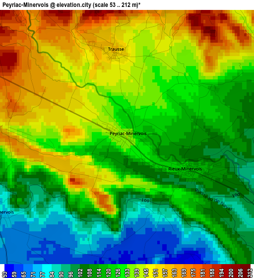 Peyriac-Minervois elevation map