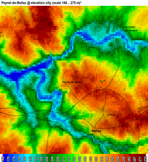 Peyrat-de-Bellac elevation map