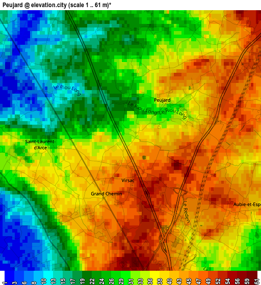 Peujard elevation map